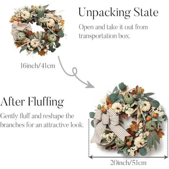 Fall Wreaths for Front Door Outside, 20'' Farmhouse Autumn Door - Picture 6 of 7